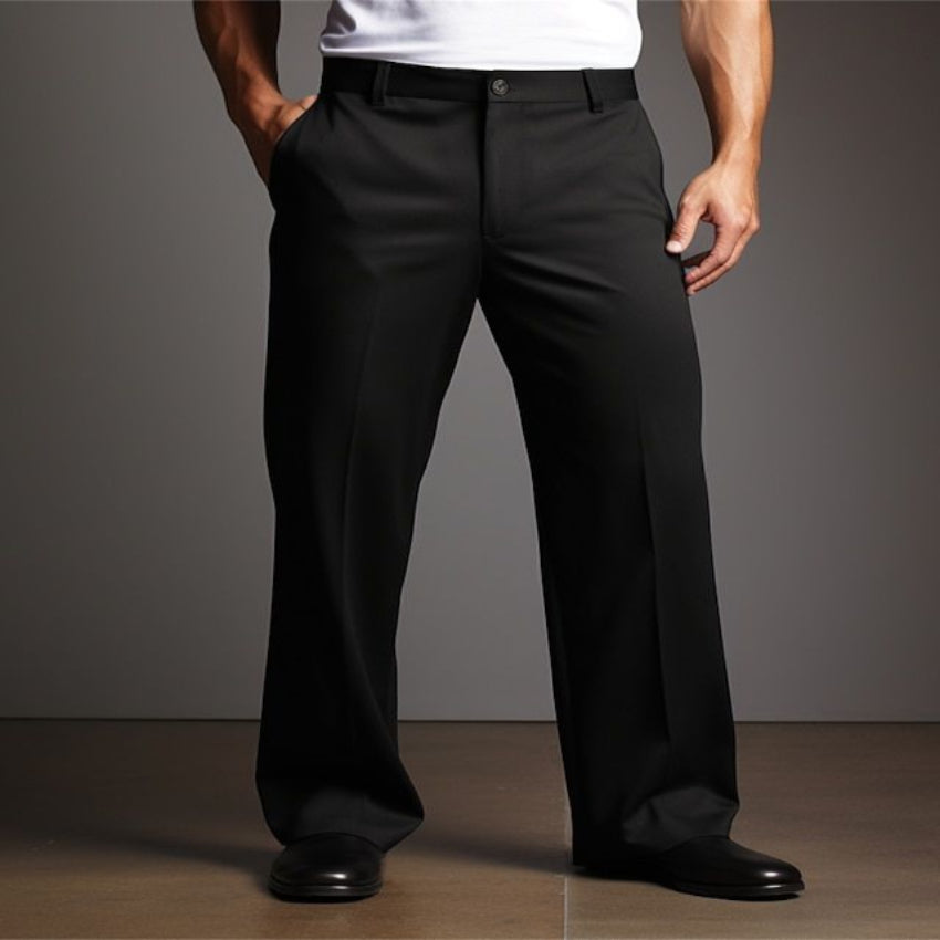 Black formal pants on a plain background